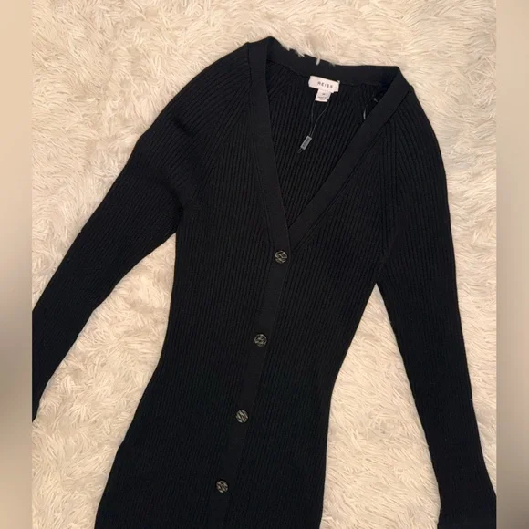 NWOT Reiss Avery Rib Knit Body Con casual Midi-Dress in Black szM